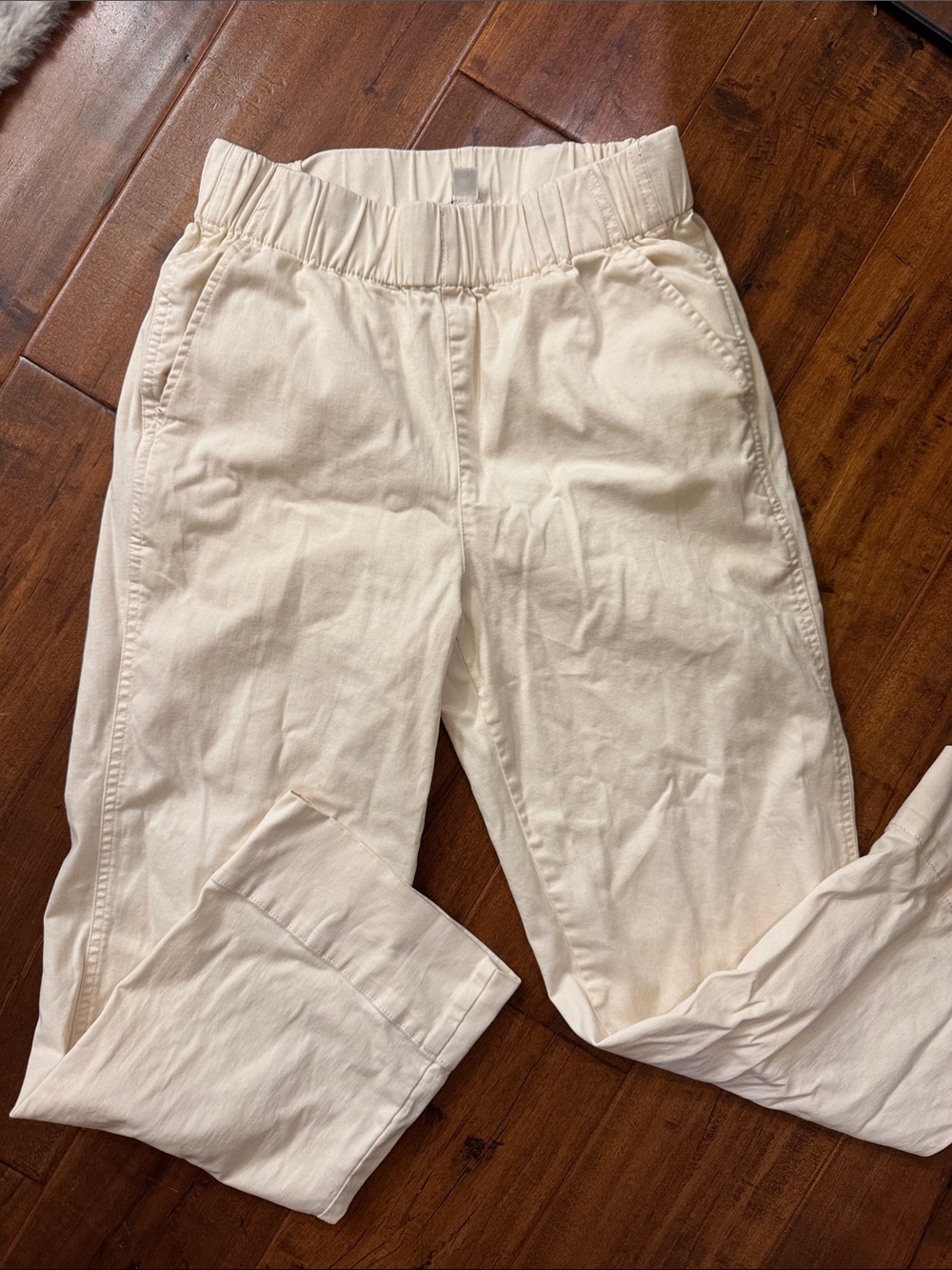 J. Crew Cream Elastic-Waist Cotton Pants